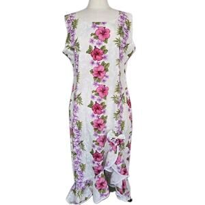 Vintage Ho Aloha Hawaiian Maxi Floral Ruffle Wedding Dress Sz 3XL